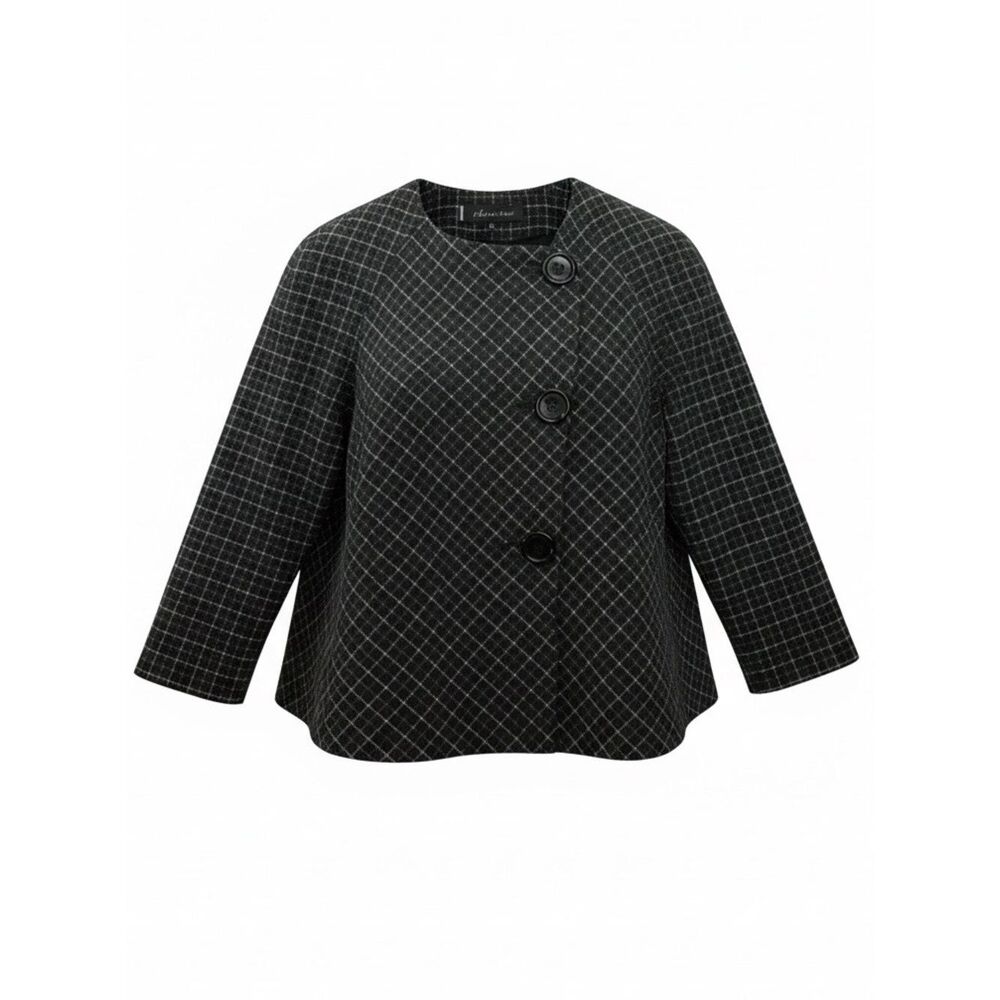 ANNE KLEIN Lambswool Charcoal Gray Swing Jacket Blazer Button Front Size 10